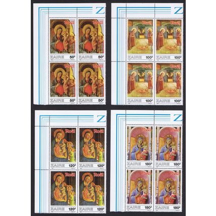 Zaire Christmas Paintings by Fr Angelico Corner Blocks of 4 1984 MNH