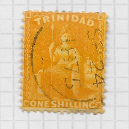 TRINIDAD 1863 ONE SHILLING 1/- CHROME YELLOW SG74 USED SON DATED & TOBAGO