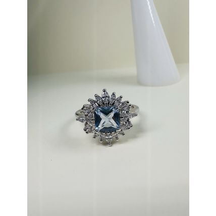 Bomb Party Sz10 Revealed BP Ring Fashion Jewelry RBP Flower Lt Blue Rhodium P