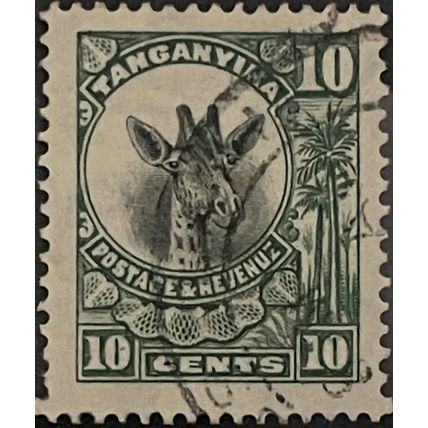 Tanganyika KGV 1922 10c Green & Black Used SG 75 Giraffe stamp king George