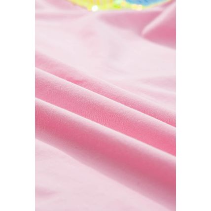 Pink Sequin Colorblock Striped Puff Sleeve Top