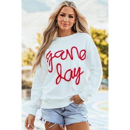 White Tinsel Game Day Drop Shoulder Graphic Sweatshirt