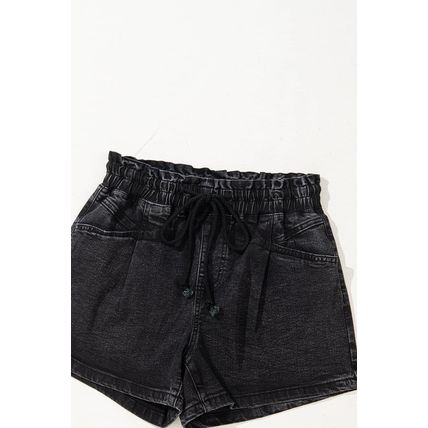 Black Drawstring High Waist Casual Denim Shorts with Pockets