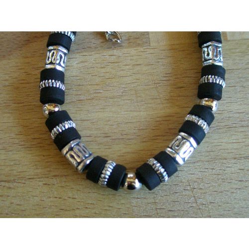 Men / Boys Black And Silver Gilt Bead Bracelet