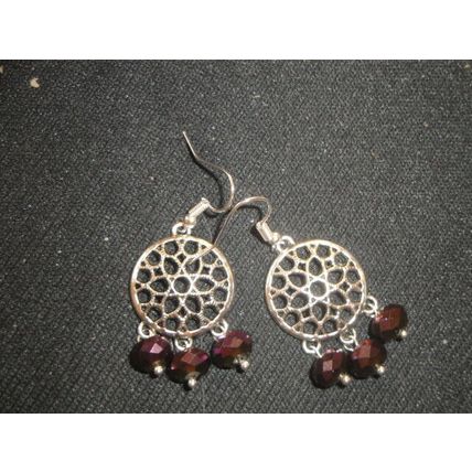 EP purple crystal glass Tibetan Asian shield style swing earrings
