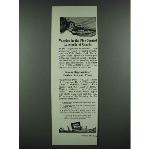 1919 Grand Trunk Railway System Ad - Pine Scented Lakelands