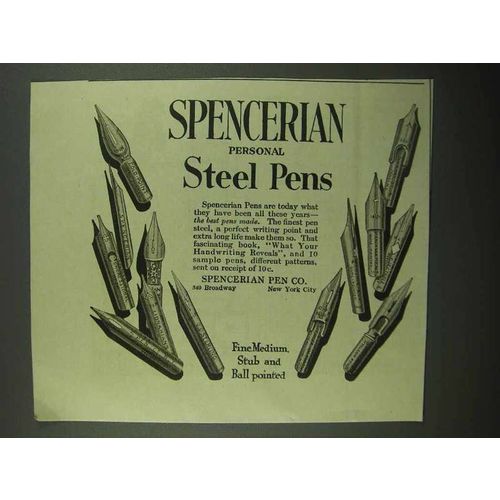 1920 Spencerian Steel Pens Ad - Personal Steel Pens