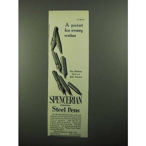 1920 Spencerian Steel Pens Ad - Point for Every Writer