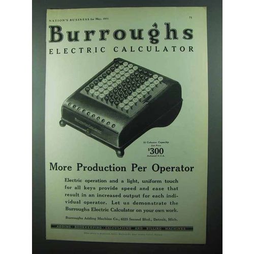1931 Burroughs Electric Calculator Ad - More Production