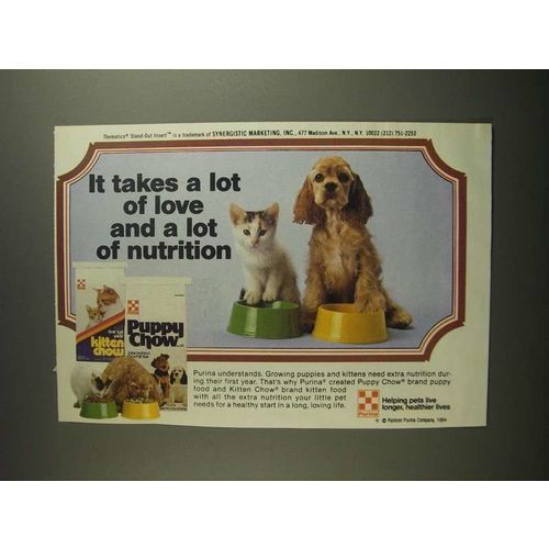 1984 Purina Kitten Chow and Puppy Chow Ad - Lot of Love