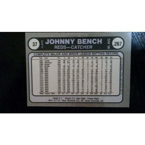 1981 Fleer Star Sticker Card # 037 Johnny Bench Very Good (3) Cincinnati Reds
