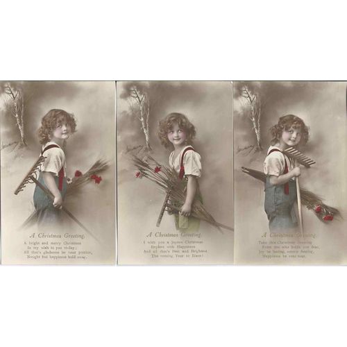 Little Girl set of 3 Real Photos, Christmas Poem, MINT EX, circa 1910, Farming
