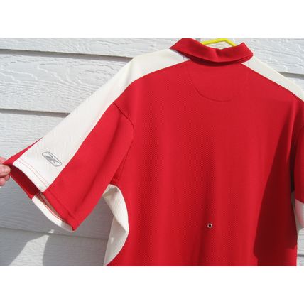 Mens Reebok Polo Shirt L Large Play Dry 47 Chest Red White EUC