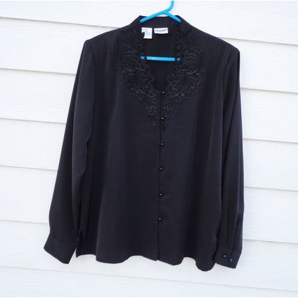 Womens Liz Baker Black Blouse Shirt 18 47 Chest Silky Embroidered