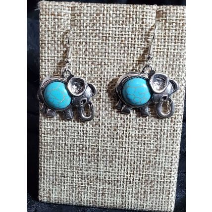 Genuine Turquoise & Silver Elephant Earrings