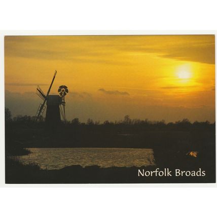 Postcard How Hill Mill, Norfolk Broads at sunset. Unposted