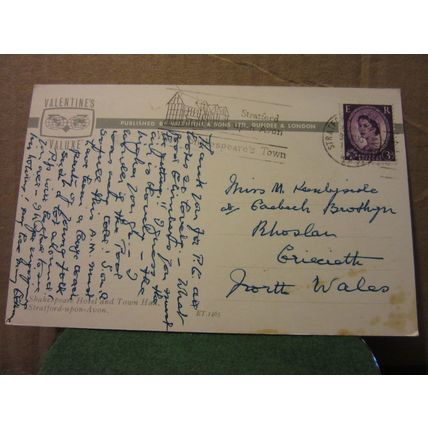 SHAKESPEARE HOTEL & TOWN HALL, STRATFORD UPON AVON used vintage postcard =