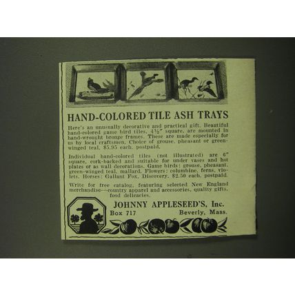 1949 Johnny Appleseed's Hand-Colored Tile Ash Trays Advertisement