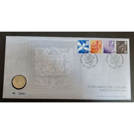 1999 PNC Limited Edition GB Stamp & £1 Coin Cover - Scotland Parliament UK