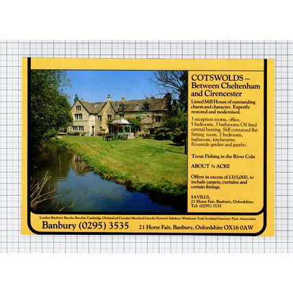 Cotswolds Cheltenham Cirencester Mill House Sale Advert - 1981 Cutting