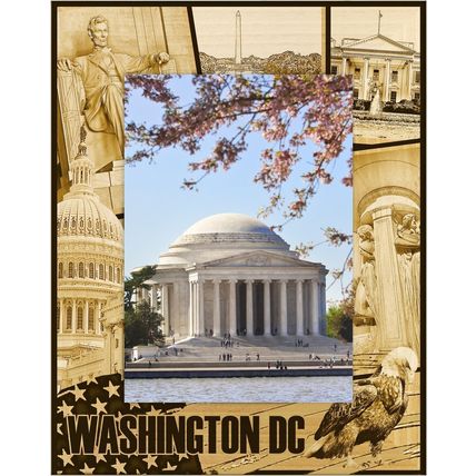 Washington D.C. Montage Laser Engraved Wood Picture Frame Portrait (5 x 7)