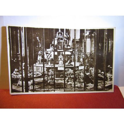 THE CROWN JEWELS, TOWER OF LONDON used vintage postcard RP 1954 pm #