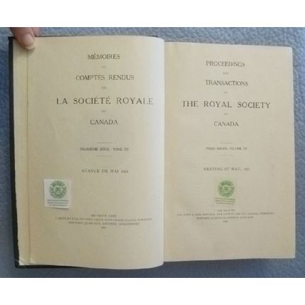 1921 PROCEEDINGS & TRANSACTIONS ROYAL SOCIETY OF CANADA Volume XV French English