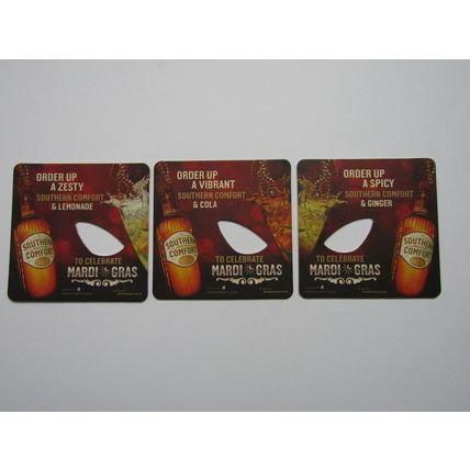 SOUTHERN COMFORT 2010 Mardi Gras New Design Set of 3 Beer Mats (Spirits)