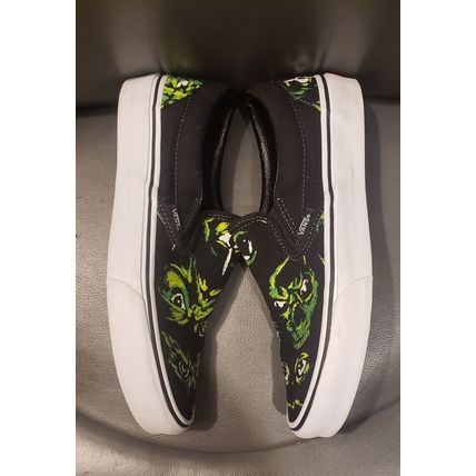 VANS CHRISTMAS GRINCH LIKE GLOW IN DARK EYES SLIP ON SHOES MEN'S 7.5 WOMEN 9