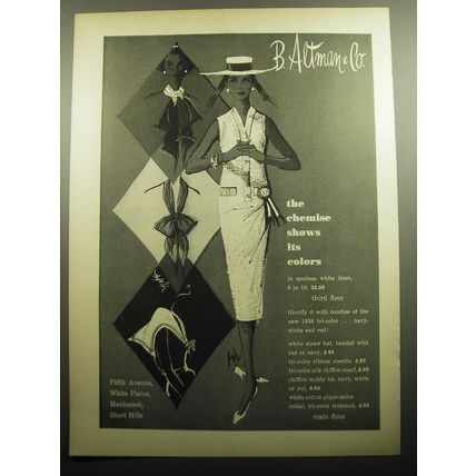 1958 B. Altman & Co. Fashion Ad - The chemise shows its colors