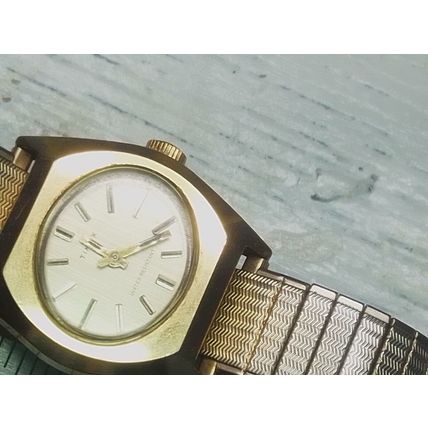 Vintage Timex Lady Gold Tone Oval Hand-Wind Mechanical Analog Watch