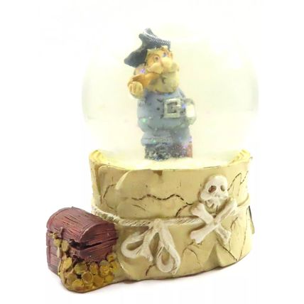 Pirate Smoking Snow Globe with Blue Coat 8.5 CM Treasure Chest Gift Shabby Chic