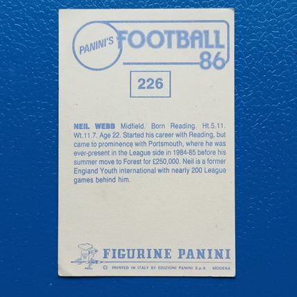 Panini Football 86 Neil Webb Nottingham Forest Sticker #226