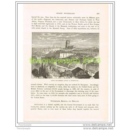 BERNE, FEDERAL CAPITAL OF SWITZERLAND, Book Illustration c1890