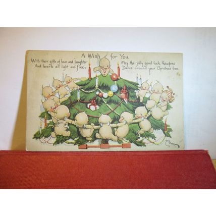 KEWPIES, CHRISTMAS GREETINGS used antique postcard by Rose O'Neill-Gibson USA =