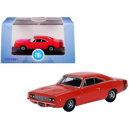 1968 Dodge Charger Bright Red with Black Stripes 1/87 (HO) Scale Diecast Mode...