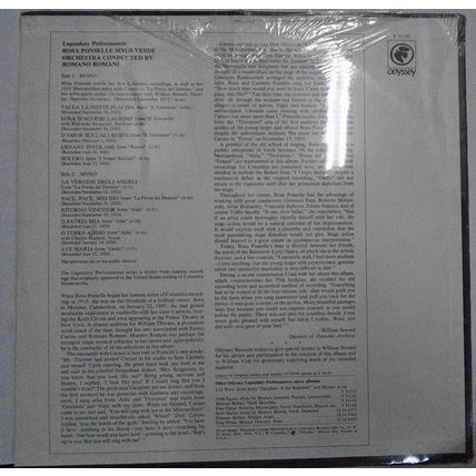 Rosa Ponselle sings Verdi .. LP .. SEALED .. 1977, Odyssey Y 31150 Mono