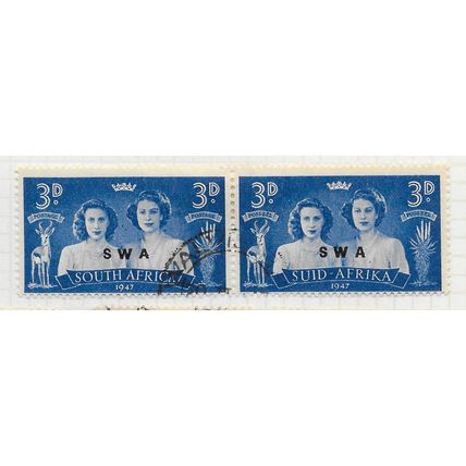 AFRICA SOUTH WEST 1947 ROYAL VISIT PRINCESSES 3d SG136 HORIZ PAIR USED SWA