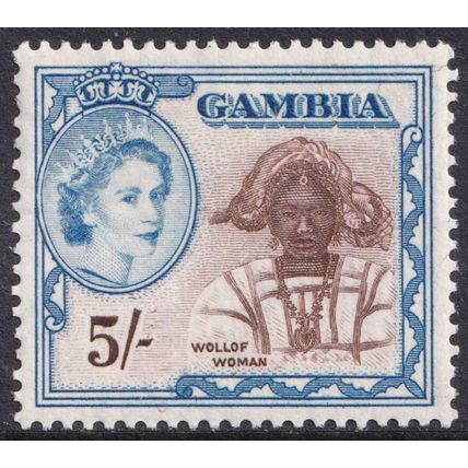 Gambia QEII 1953-59 5s Chocolate Bright Blue Wollof Woman SG183 Mint MH