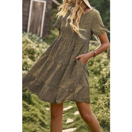 Women's Floral Polka Dots Boat Neck Loose A Line Midi Dres
