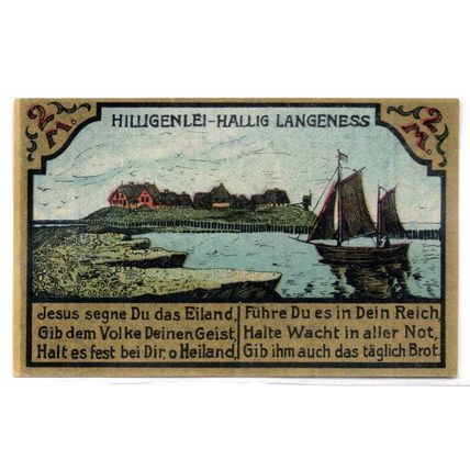 1921 Germany Hallig Langeness-Nordmarsch Notgeld 2 Mark Note (1422)