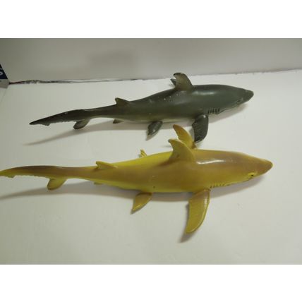 Lot of 2 Vintage Tiger Shark Plastic Toy Figures - Made in China - Ocean Animal