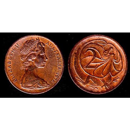 Australia Two Cent 1976 Used Coin Frilled neck-lizard 2c QE II