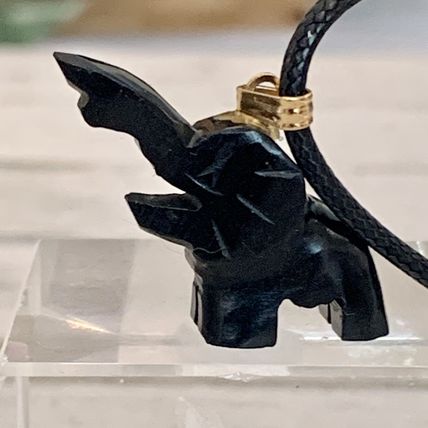 Black Nephrite Jade Elephant Pendant Necklace Adjustable Black Cord Chain 20"