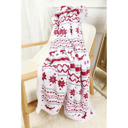 White Christmas Reindeer Snowflake Printed Sherpa Blanket