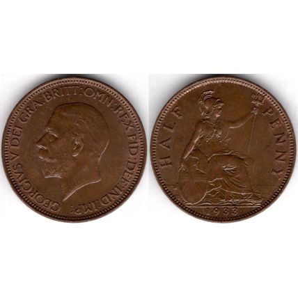 Great Britain. George V. Halfpenny 1933. dy23635B