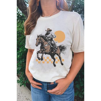 White Sunset Cowboy Print Western Fashion T Shirt