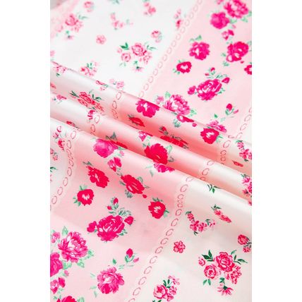 Pink Mixed Floral Print Contrast Piping Trim Satin Tie 2pcs Pajama Set