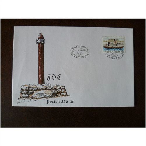 Aland 1988 350th Anniversary of Postal Service stamp First Day Cover Mail Barrel