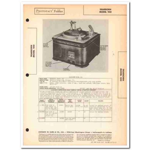 dearborn model 100 5-tube am radio phonograph sams photofact manual